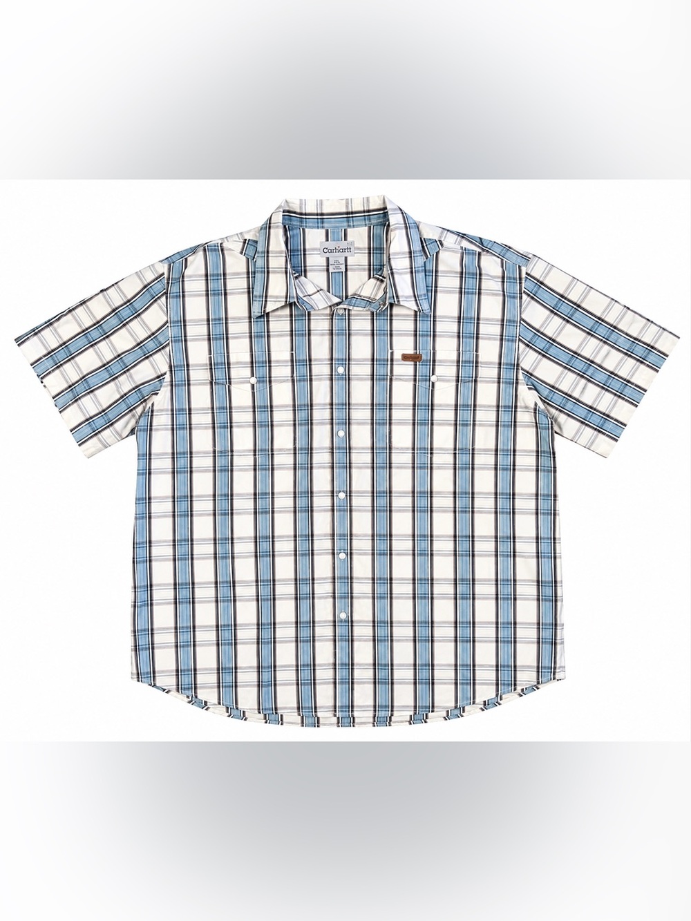 Vintage Carhartt Plaid Short Sleeve Button Up Shirt Men's 2XL Blue